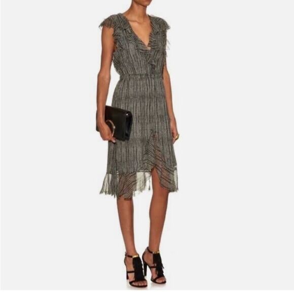 L’Agence Pur Amour Sophie Ruffle Silk Chiffon Cobra Print Dress Women’s Size 10 - Picture 2 of 11